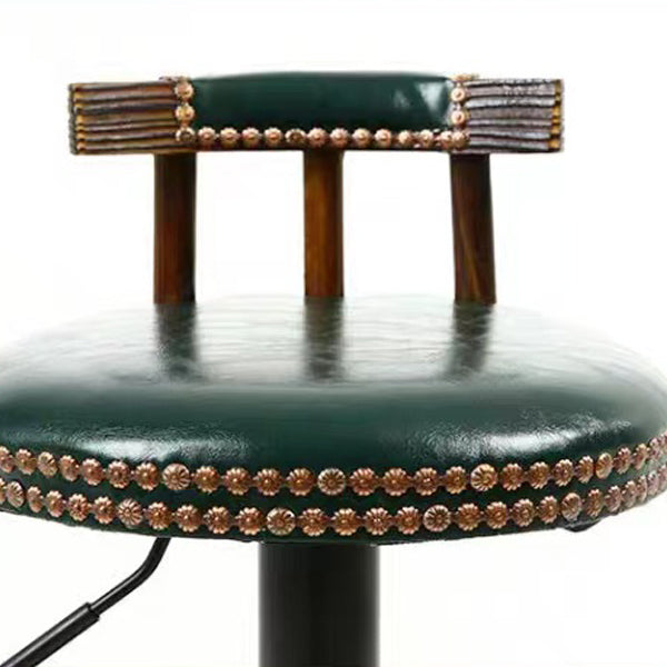 Moderner ovaler Barhocker im Shabby-Chic-Stil mit Rückenlehne aus geöltem Wachsleder, Massivholz und Eisen für das Esszimmer 