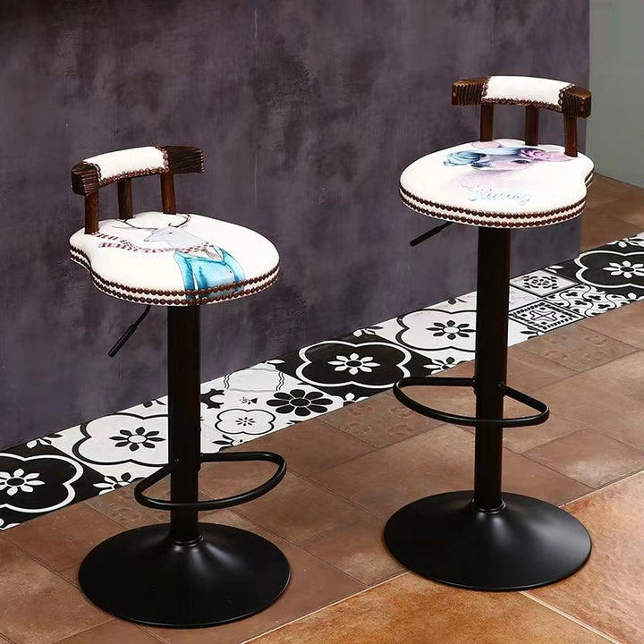 Moderner ovaler Barhocker im Shabby-Chic-Stil mit Rückenlehne aus geöltem Wachsleder, Massivholz und Eisen für das Esszimmer 