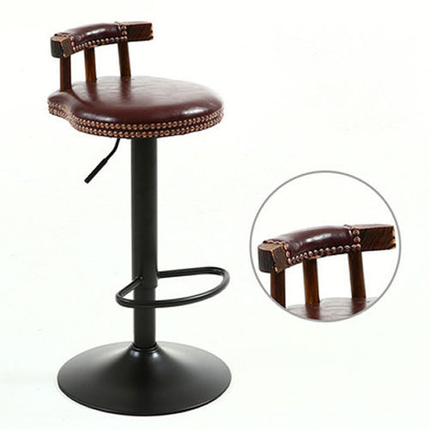 Modern Shabby Chic Oval Cushion Leather Solid Wood Bar Stool Backrest For Dining Room