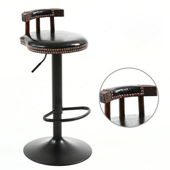 Modern Shabby Chic Oval Cushion Leather Solid Wood Bar Stool Backrest For Dining Room