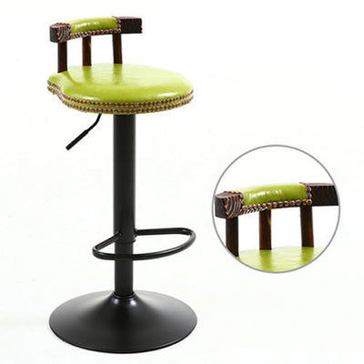 Modern Shabby Chic Oval Cushion Leather Solid Wood Bar Stool Backrest For Dining Room