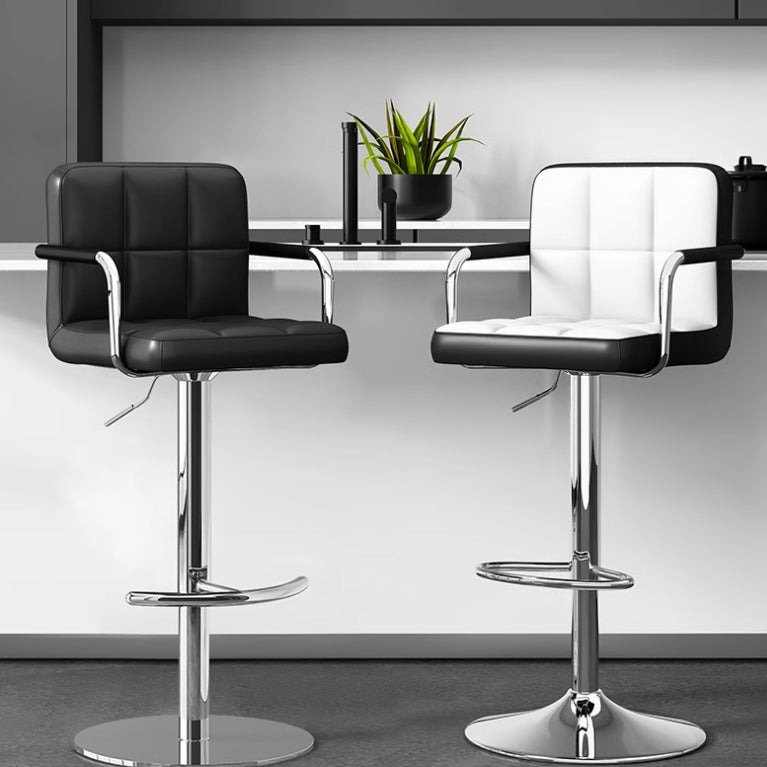 Modern Minimalist Rectangular Cushion Leather Stainless Steel Bar Stool Backrest For Dining Room
