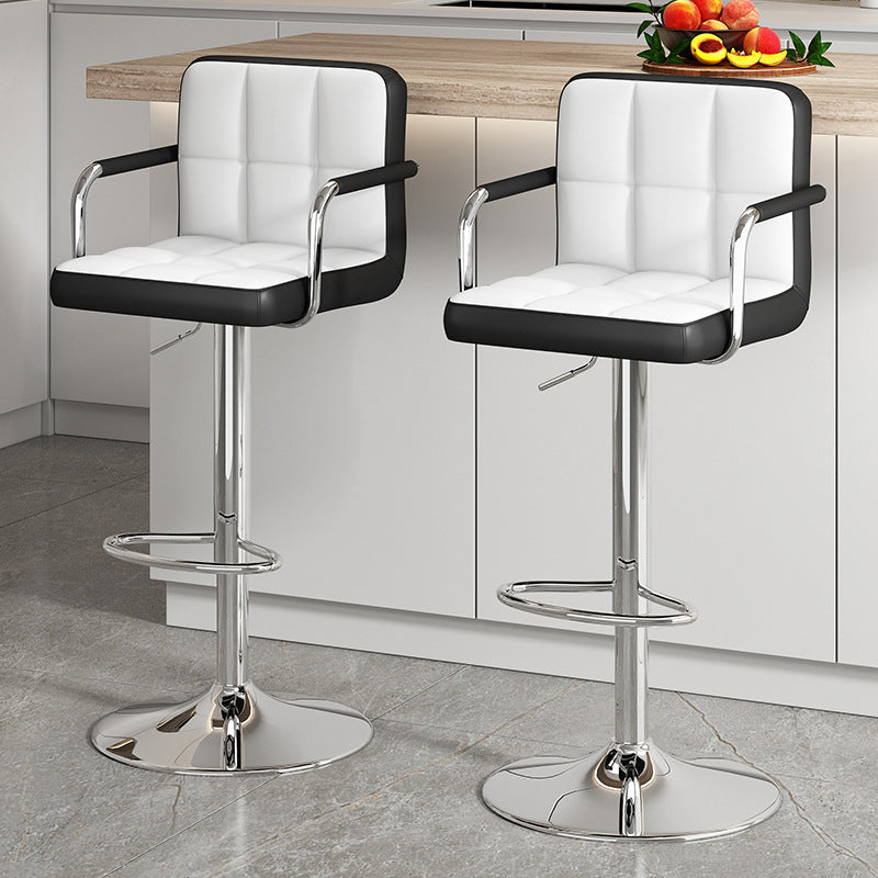 Modern Minimalist Rectangular Cushion Leather Stainless Steel Bar Stool Backrest For Dining Room