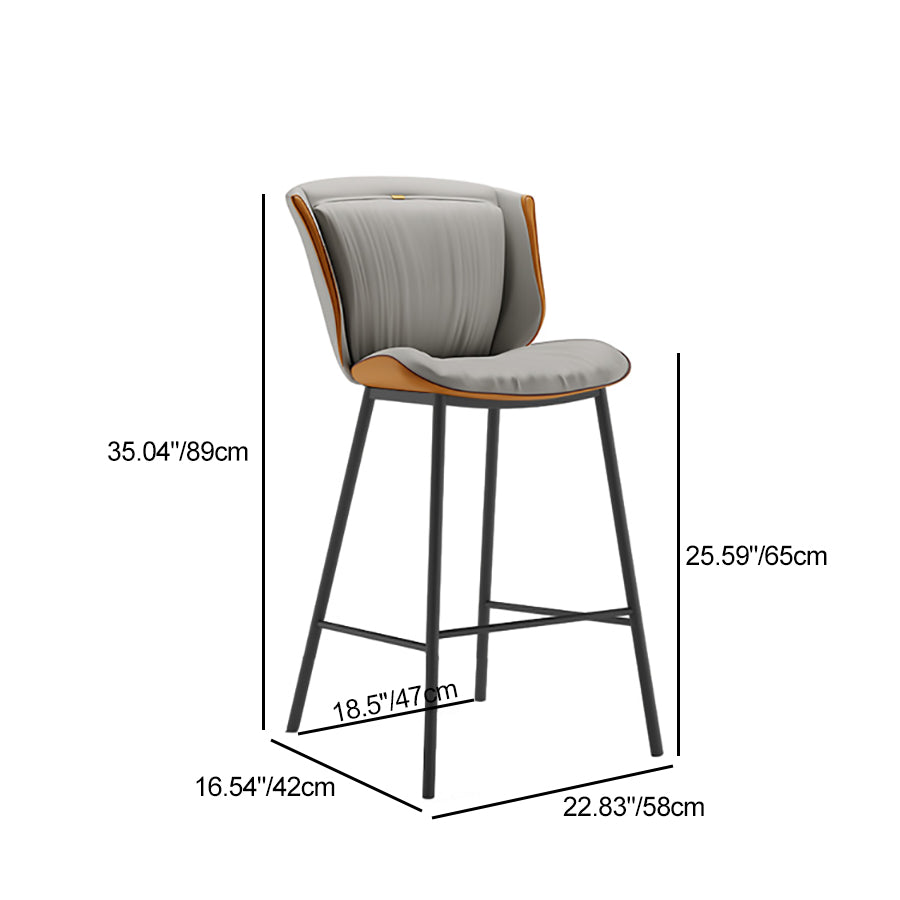 Taburete de bar moderno de lujo con cojín trapezoidal, cuero sintético, acero al carbono y respaldo para comedor 
