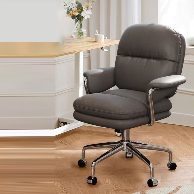 Contemporary Nordic Square Back PU Leather Stainless Steel Desk Chair Backrest Armrest For Home Office