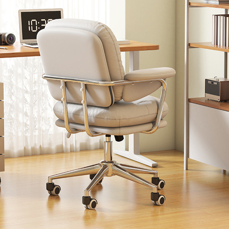 Contemporary Nordic Square Back PU Leather Stainless Steel Desk Chair Backrest Armrest For Home Office