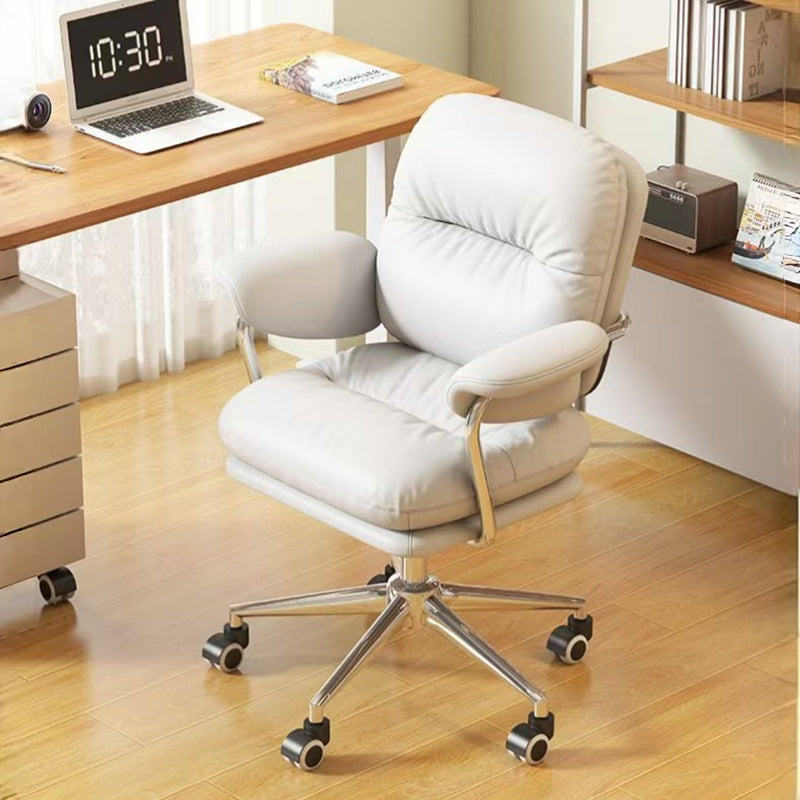 Contemporary Nordic Square Back PU Leather Stainless Steel Desk Chair Backrest Armrest For Home Office