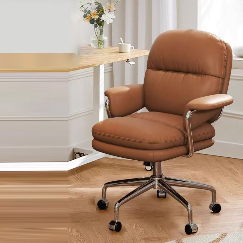 Contemporary Nordic Square Back PU Leather Stainless Steel Desk Chair Backrest Armrest For Home Office