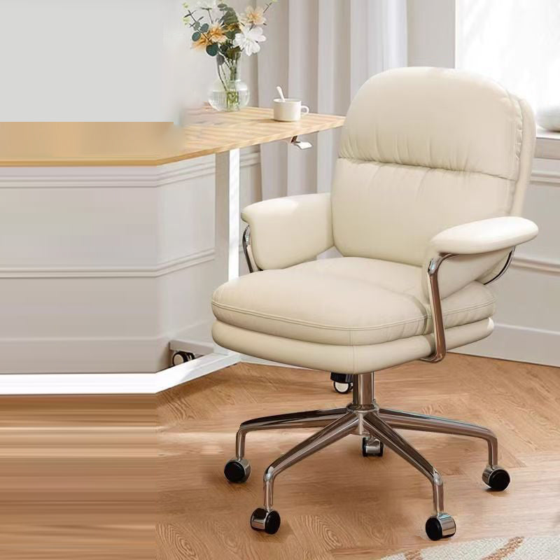 Contemporary Nordic Square Back PU Leather Stainless Steel Desk Chair Backrest Armrest For Home Office