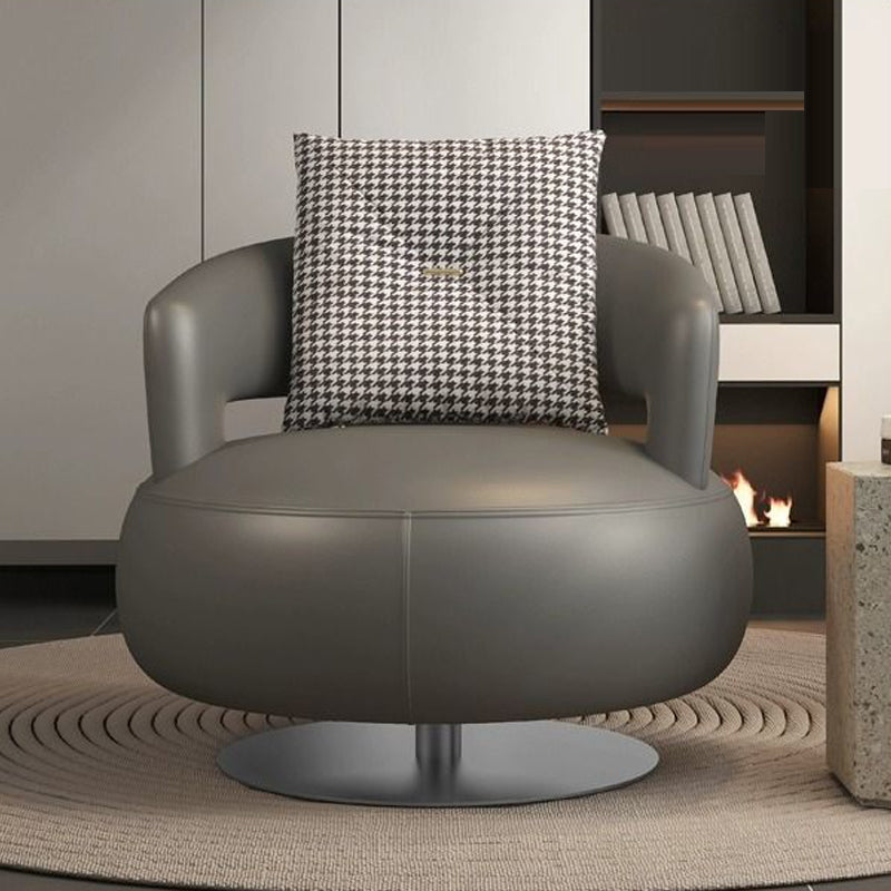 Modern Luxury Round Leather Solid Wood Stainless Steel Accent Chair Backrest Armrest For Living Room