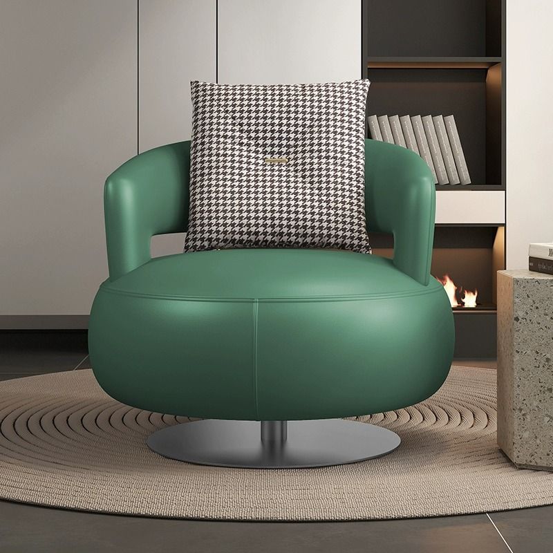 Modern Luxury Round Leather Solid Wood Stainless Steel Accent Chair Backrest Armrest For Living Room