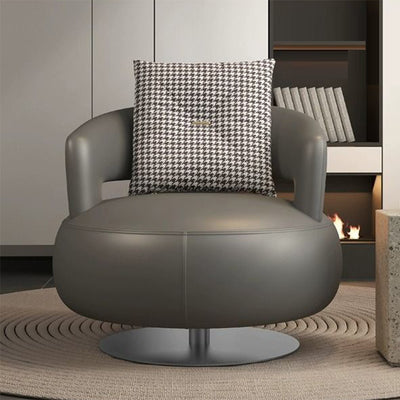 Modern Luxury Round Leather Solid Wood Stainless Steel Accent Chair Backrest Armrest For Living Room