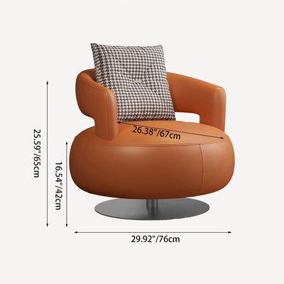 Modern Luxury Round Leather Solid Wood Stainless Steel Accent Chair Backrest Armrest For Living Room