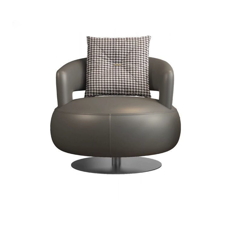 Modern Luxury Round Leather Solid Wood Stainless Steel Accent Chair Backrest Armrest For Living Room