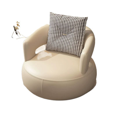 Modern Luxury Round Leather Solid Wood Stainless Steel Accent Chair Backrest Armrest For Living Room