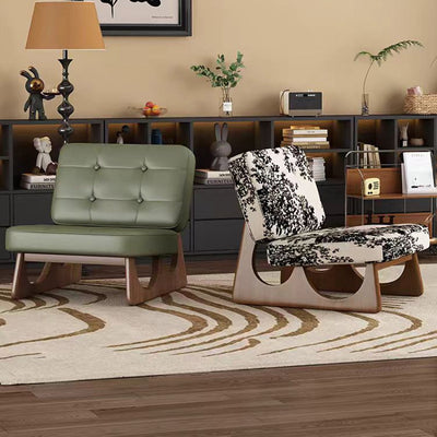Contemporary Retro Rectangular Cushion Leather Solid Wood Accent Chair Backrest For Living Room