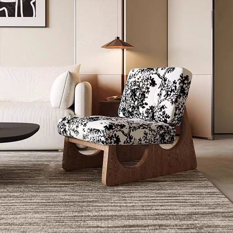 Contemporary Retro Rectangular Cushion Leather Solid Wood Accent Chair Backrest For Living Room