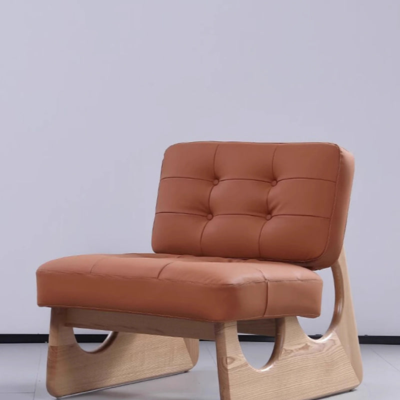 Contemporary Retro Rectangular Cushion Leather Solid Wood Accent Chair Backrest For Living Room