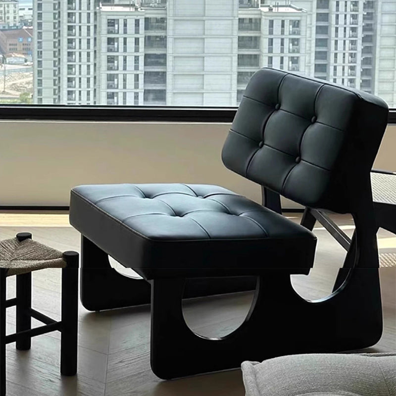 Contemporary Retro Rectangular Cushion Leather Solid Wood Accent Chair Backrest For Living Room