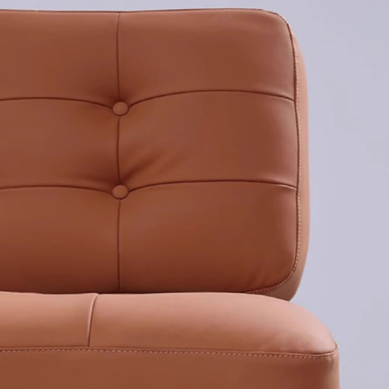 Contemporary Retro Rectangular Cushion Leather Solid Wood Accent Chair Backrest For Living Room