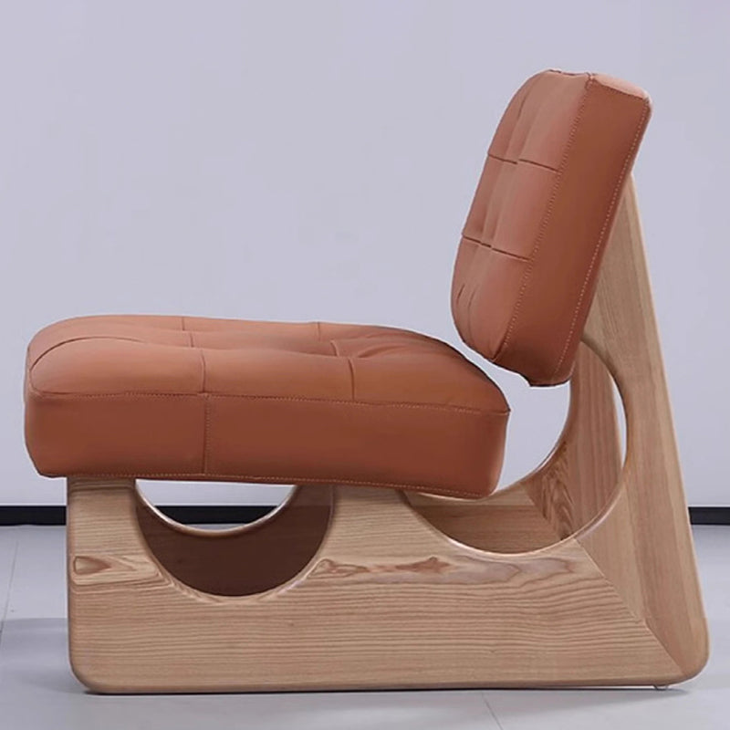 Contemporary Retro Rectangular Cushion Leather Solid Wood Accent Chair Backrest For Living Room