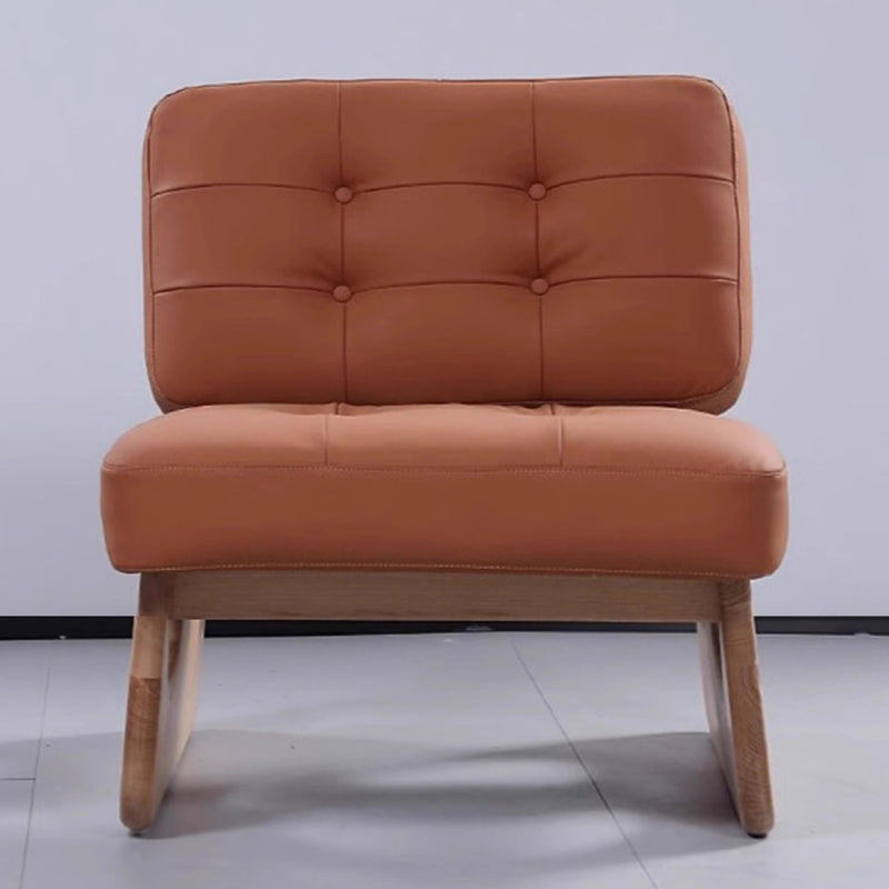 Contemporary Retro Rectangular Cushion Leather Solid Wood Accent Chair Backrest For Living Room