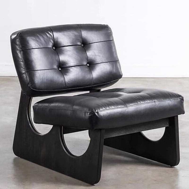 Contemporary Retro Rectangular Cushion Leather Solid Wood Accent Chair Backrest For Living Room