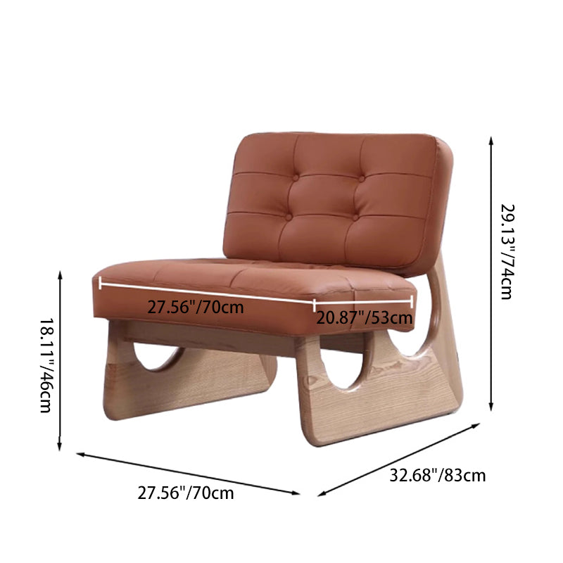 Contemporary Retro Rectangular Cushion Leather Solid Wood Accent Chair Backrest For Living Room
