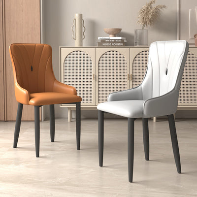 Contemporary Coastal Rectangular Back Carbon Steel Leather Resilient Foam Dining Chair Backrest Armrest For Dining Room