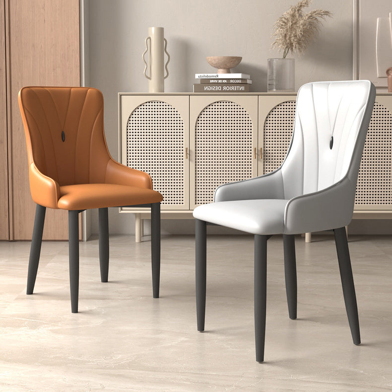 Contemporary Coastal Rectangular Back Carbon Steel Leather Resilient Foam Dining Chair Backrest Armrest For Dining Room