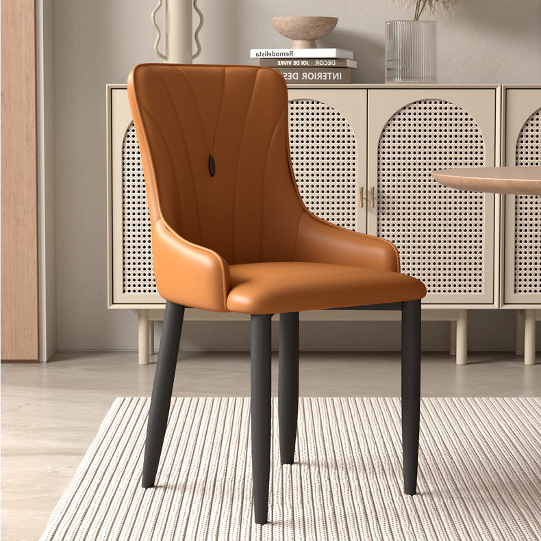 Contemporary Coastal Rectangular Back Carbon Steel Leather Resilient Foam Dining Chair Backrest Armrest For Dining Room
