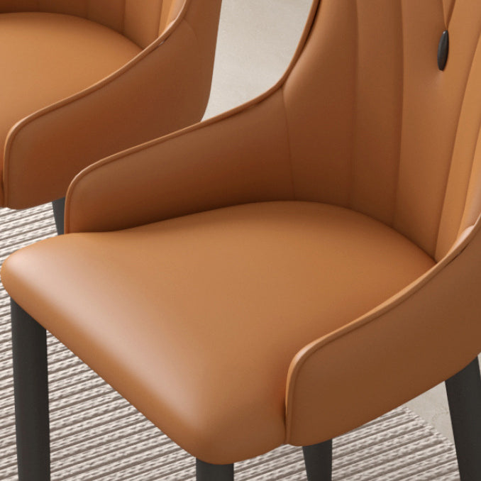 Contemporary Coastal Rectangular Back Carbon Steel Leather Resilient Foam Dining Chair Backrest Armrest For Dining Room