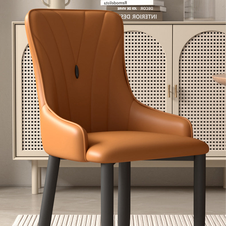 Contemporary Coastal Rectangular Back Carbon Steel Leather Resilient Foam Dining Chair Backrest Armrest For Dining Room