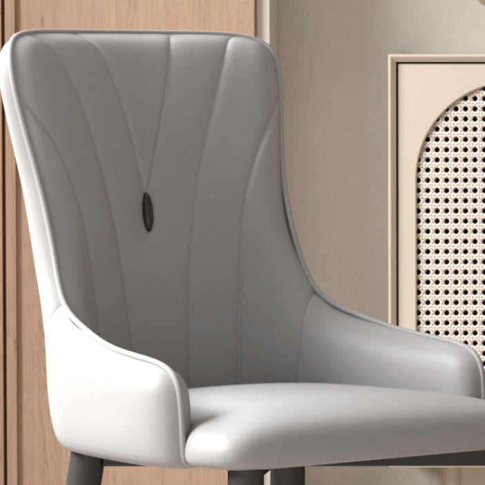 Contemporary Coastal Rectangular Back Carbon Steel Leather Resilient Foam Dining Chair Backrest Armrest For Dining Room