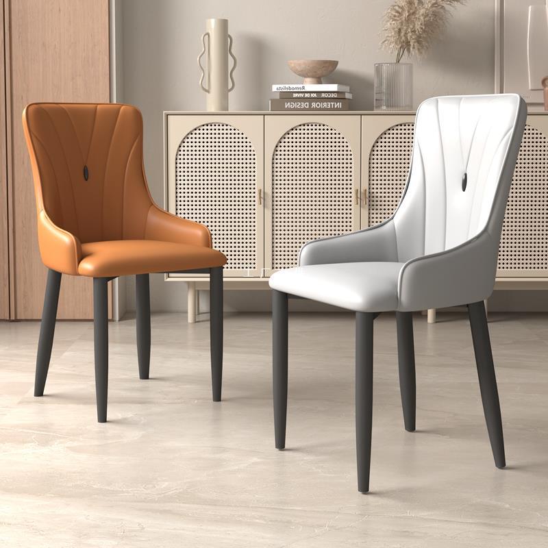 Contemporary Coastal Rectangular Back Carbon Steel Leather Resilient Foam Dining Chair Backrest Armrest For Dining Room