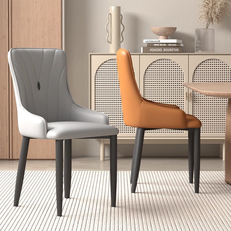 Contemporary Coastal Rectangular Back Carbon Steel Leather Resilient Foam Dining Chair Backrest Armrest For Dining Room
