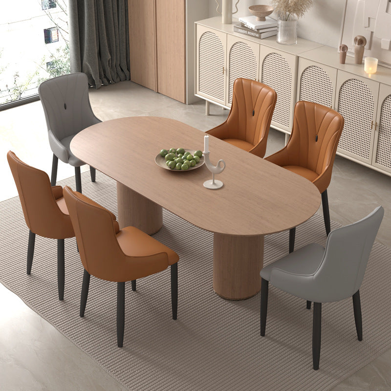 Contemporary Coastal Rectangular Back Carbon Steel Leather Resilient Foam Dining Chair Backrest Armrest For Dining Room