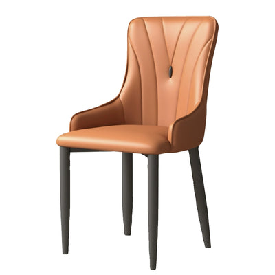 Contemporary Coastal Rectangular Back Carbon Steel Leather Resilient Foam Dining Chair Backrest Armrest For Dining Room