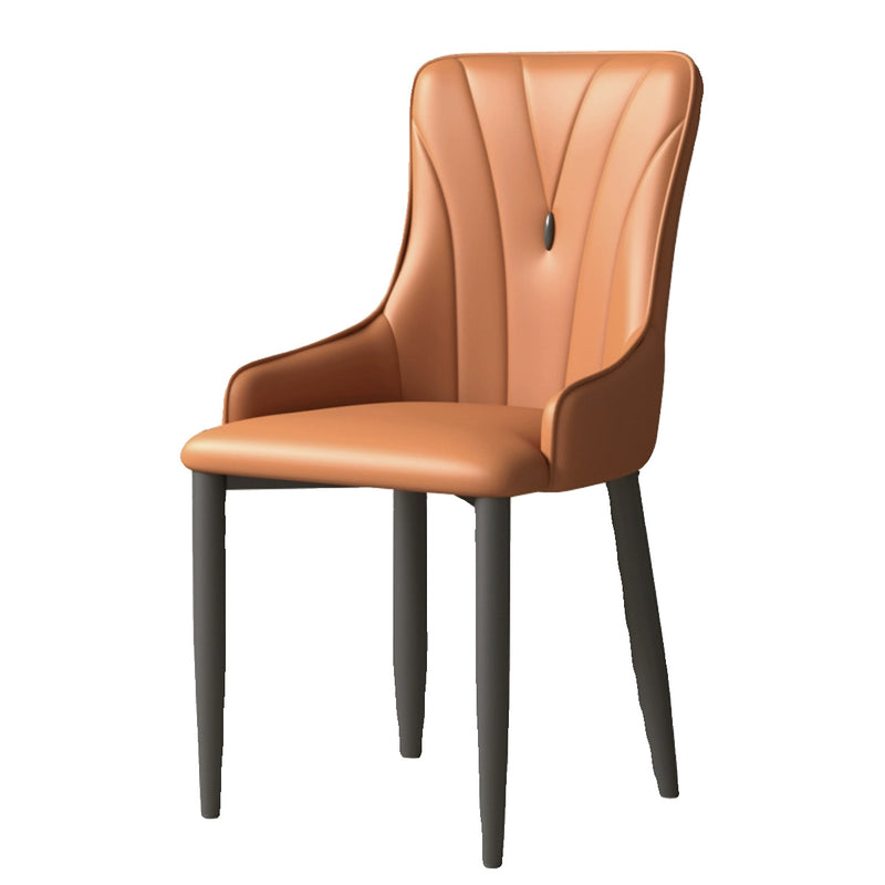Contemporary Coastal Rectangular Back Carbon Steel Leather Resilient Foam Dining Chair Backrest Armrest For Dining Room