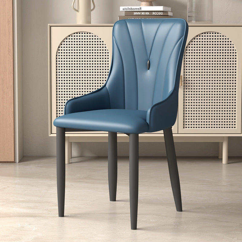 Contemporary Coastal Rectangular Back Carbon Steel Leather Resilient Foam Dining Chair Backrest Armrest For Dining Room