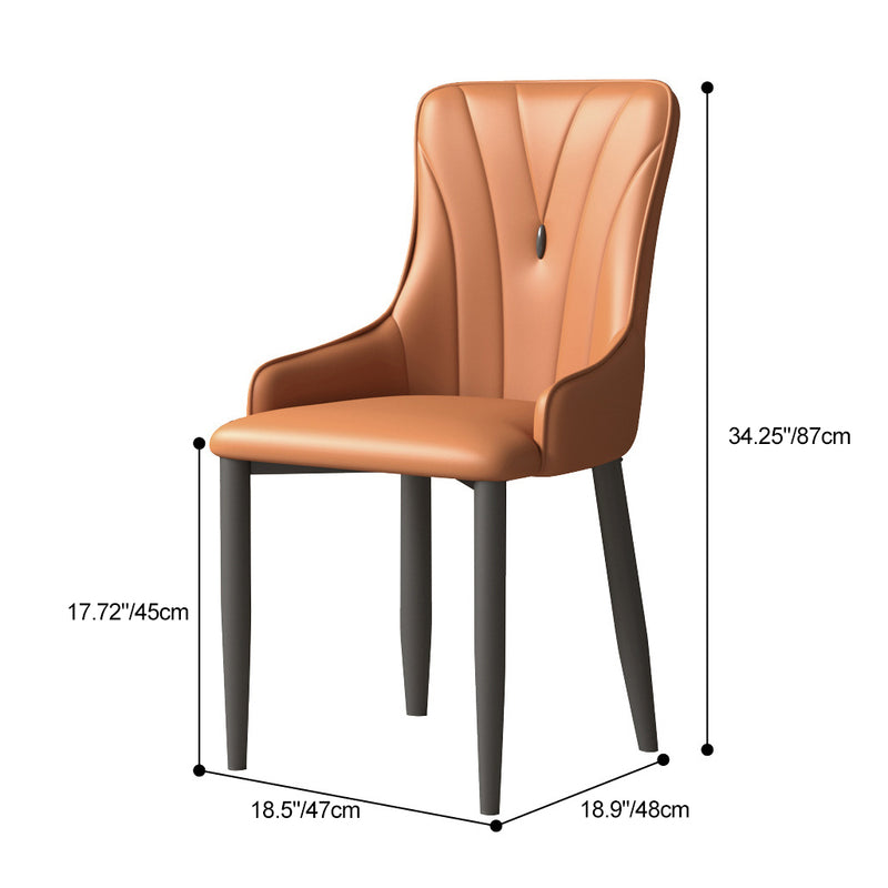 Contemporary Coastal Rectangular Back Carbon Steel Leather Resilient Foam Dining Chair Backrest Armrest For Dining Room