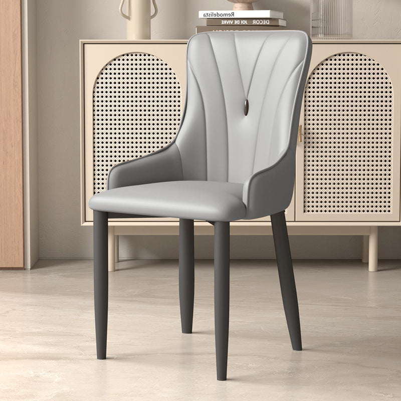 Contemporary Coastal Rectangular Back Carbon Steel Leather Resilient Foam Dining Chair Backrest Armrest For Dining Room