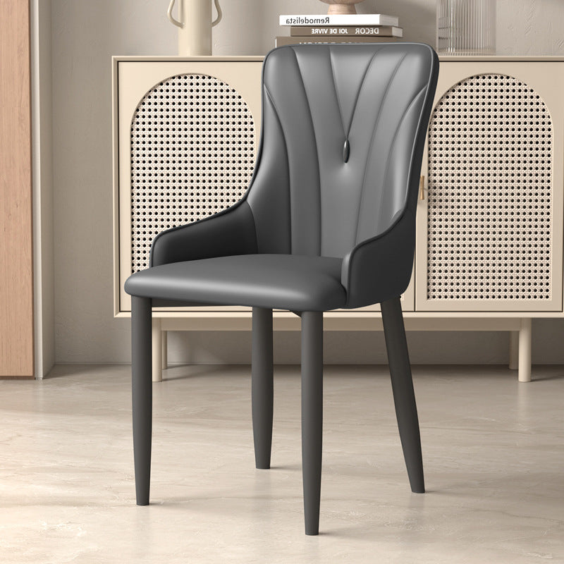 Contemporary Coastal Rectangular Back Carbon Steel Leather Resilient Foam Dining Chair Backrest Armrest For Dining Room