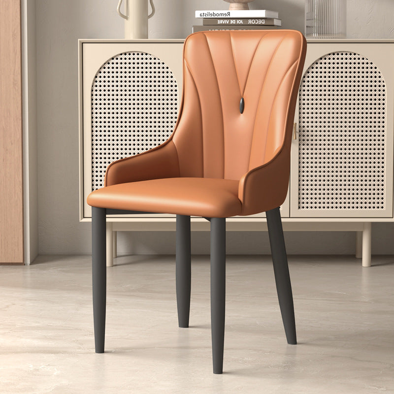 Contemporary Coastal Rectangular Back Carbon Steel Leather Resilient Foam Dining Chair Backrest Armrest For Dining Room