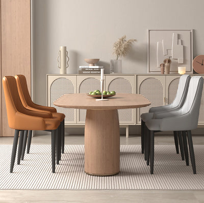 Contemporary Coastal Rectangular Back Carbon Steel Leather Resilient Foam Dining Chair Backrest Armrest For Dining Room
