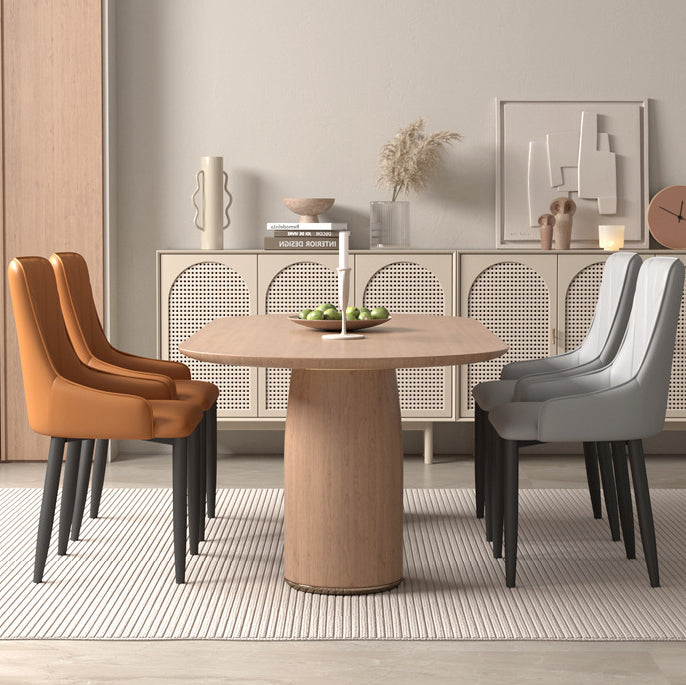 Contemporary Coastal Rectangular Back Carbon Steel Leather Resilient Foam Dining Chair Backrest Armrest For Dining Room
