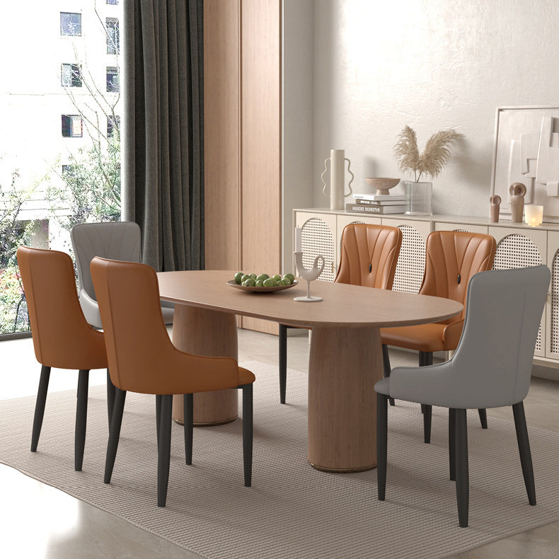 Contemporary Coastal Rectangular Back Carbon Steel Leather Resilient Foam Dining Chair Backrest Armrest For Dining Room