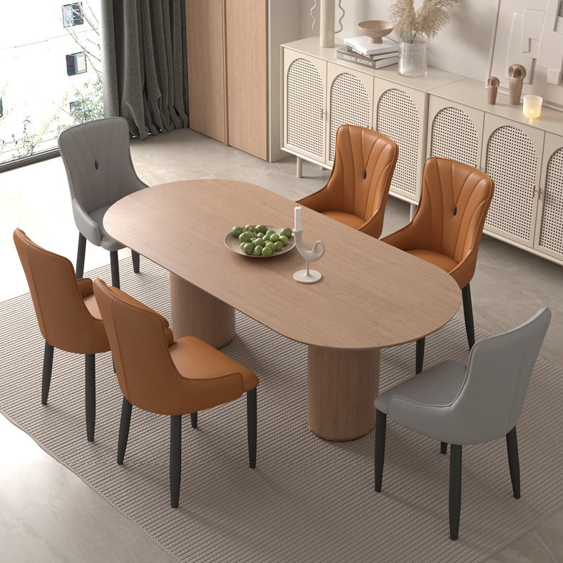 Contemporary Coastal Rectangular Back Carbon Steel Leather Resilient Foam Dining Chair Backrest Armrest For Dining Room