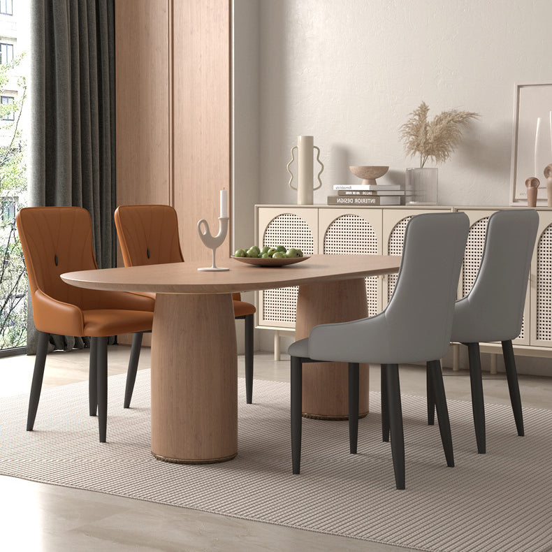 Contemporary Coastal Rectangular Back Carbon Steel Leather Resilient Foam Dining Chair Backrest Armrest For Dining Room
