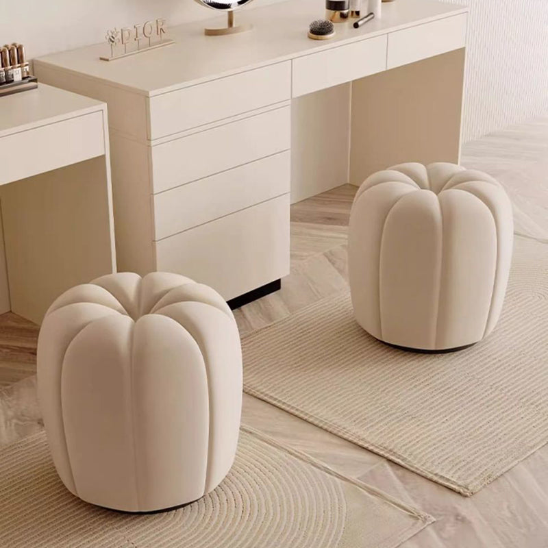 Modern Minimalist Pumpkin Round High Resilience Foam Solid Wood Vanity Stool For Bedroom